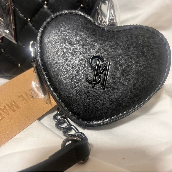 NWT Steve Madden Black Quilted Crossbody Bag w/ Heart Charm Wallet - Picture 3 of 6